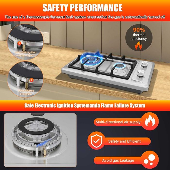 Газов котлон от неръждаема стомана, 2 горелки със защита,51 см x 31 см