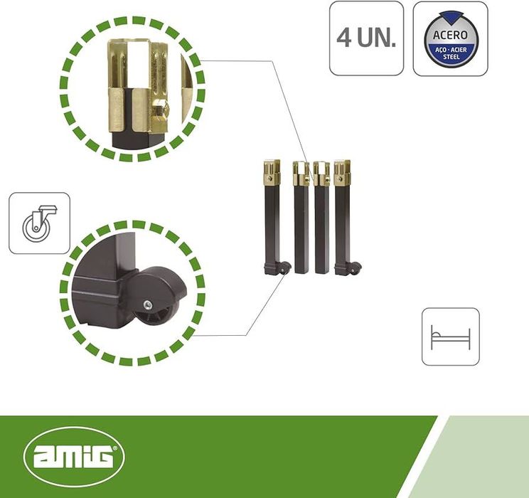 Крака за легло Amig / Micel PT25 – комплект 4 бр. стомана, 27 см