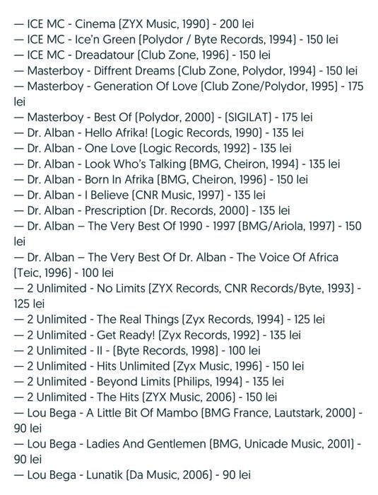 Pachet 25 Eurodance - Ice Mc/Masterboy/Dr. Alban/2 Unlimited/Lou Bega