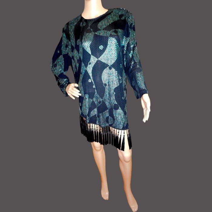 Rochie retro cu tiv asimetric si ciucuri , rochie party anii 80 M-L