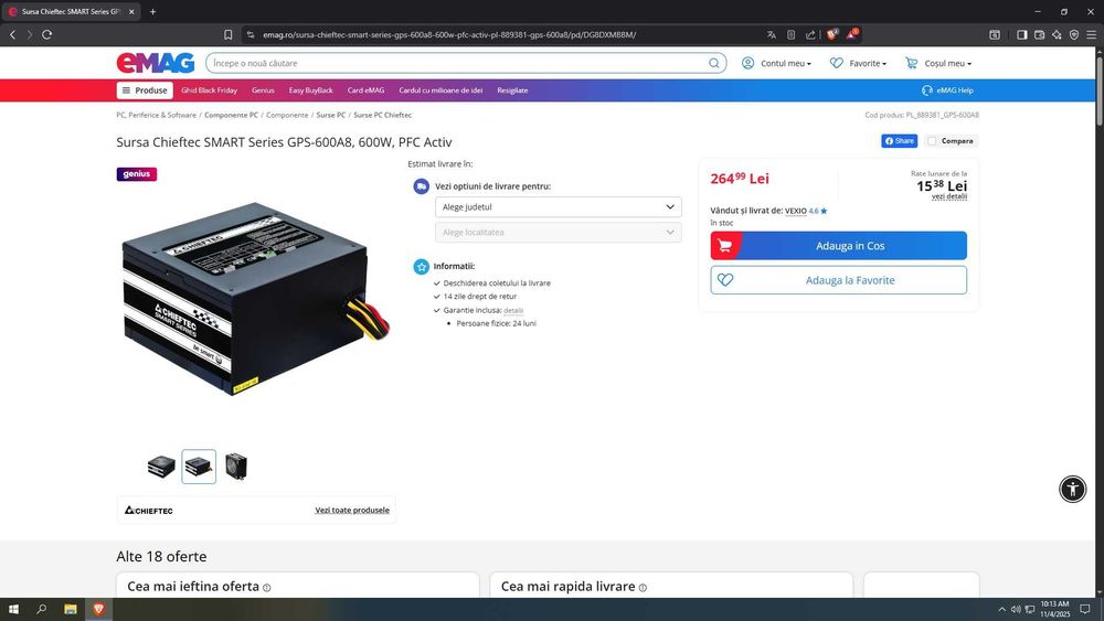 Unitate PC AMD Ryzen 7 3700X 32GB DDR4 3200MHz XFX RX 6600 8GB GDDR6