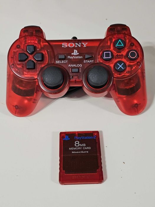 Controller si card original Sony PS2 rosu transparent Editie limitata