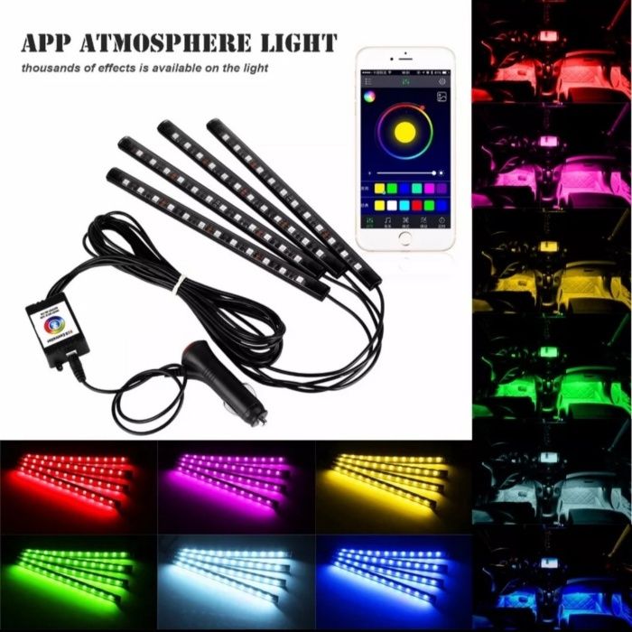 Интериор LED RGB амбиентно осветление за кола управление през телефона