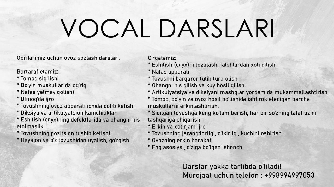 Qorilarimiz uchun Vocal darslari