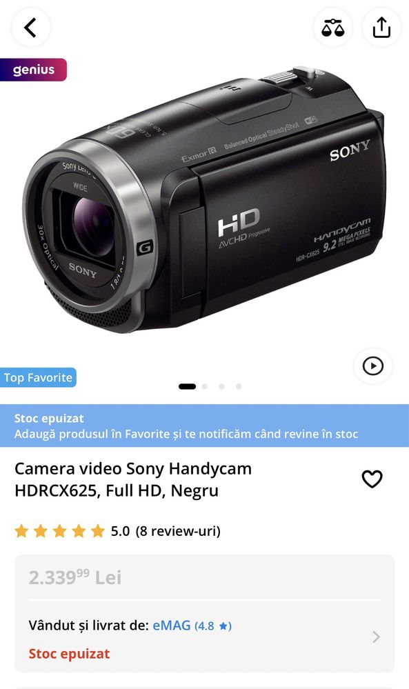 HandyCam Full HD -camera video HDR CX625 EXMOR