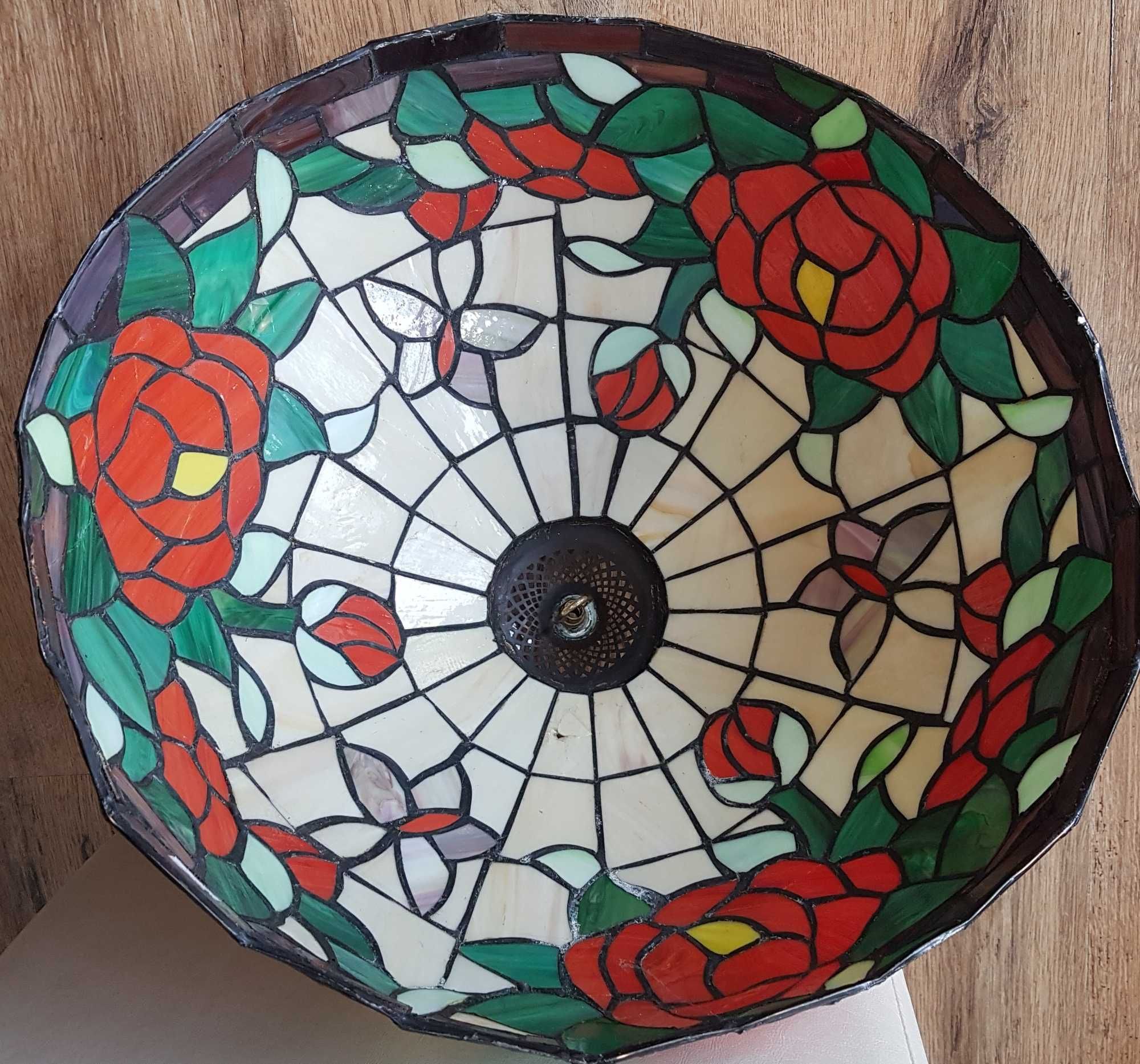 Superb abajur vintage tip Tiffany bronz si vitraliu flori si fluturi