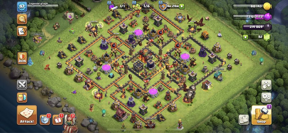 Clash of Clans TH10 – почти макс – King/Queen 30 lvl