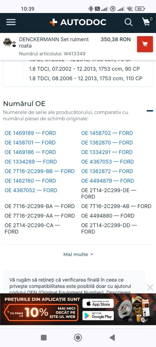 Rulment roata spate Ford Transit Connect