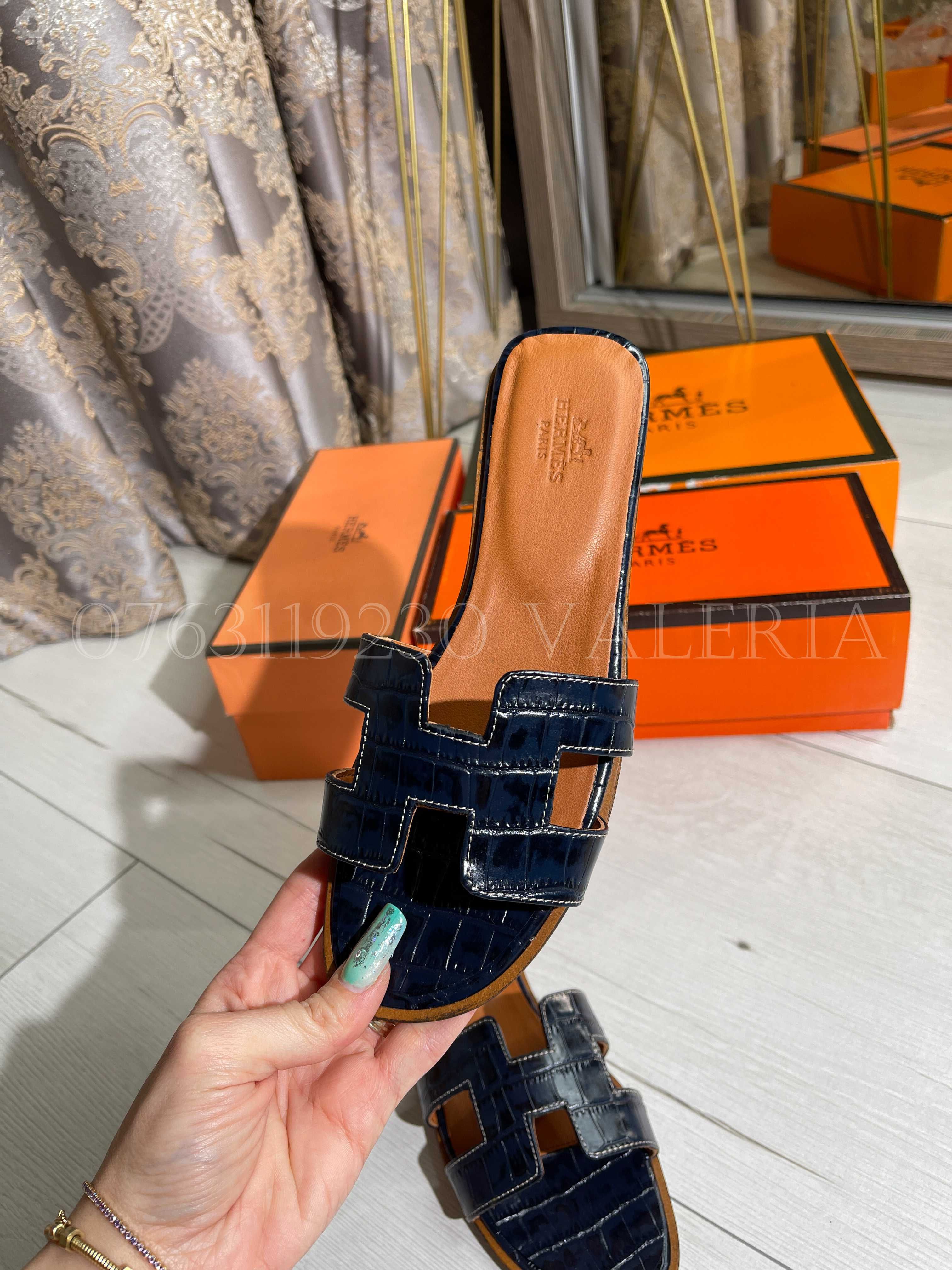 Papuci/Slapi Piele Naturala 3RM$ - rosii si navy