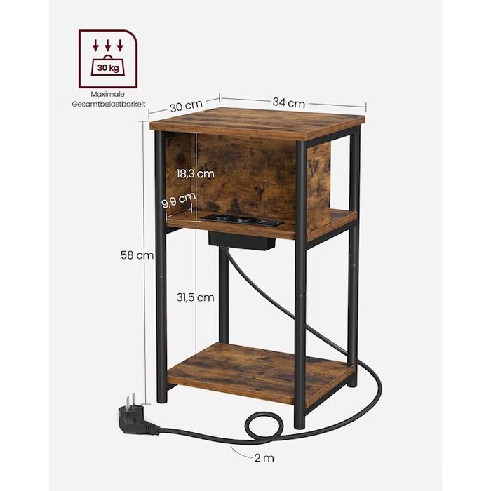 Нощно шкафче с вграден контакт VASAGLE