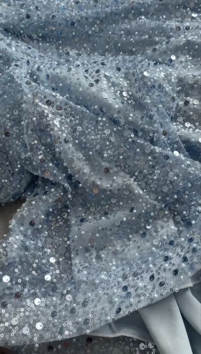 Rochie albastră (baby blue) bijuterie/ paiete/ mărgele de ocazie/ nașa