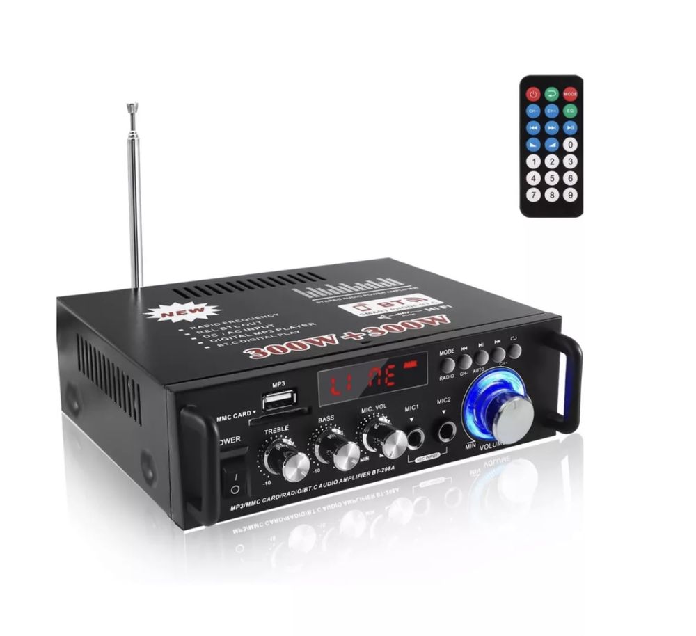 Bluetooth 5.0 hifi усилитель с радио и микрофоном