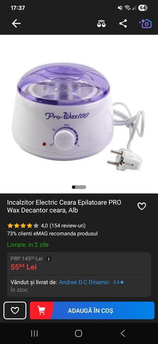 Vand  aparat electric  pentru incalzit ceara +ceara 1kg 50 de lei
