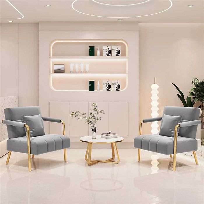 Fotoliu catifea, perna decorativa picioare aurii |S 593031 Light Gray