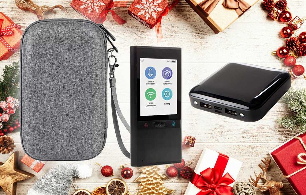 AI преводач със 106 езика, външна батерия и калъф + Коледни лакомства