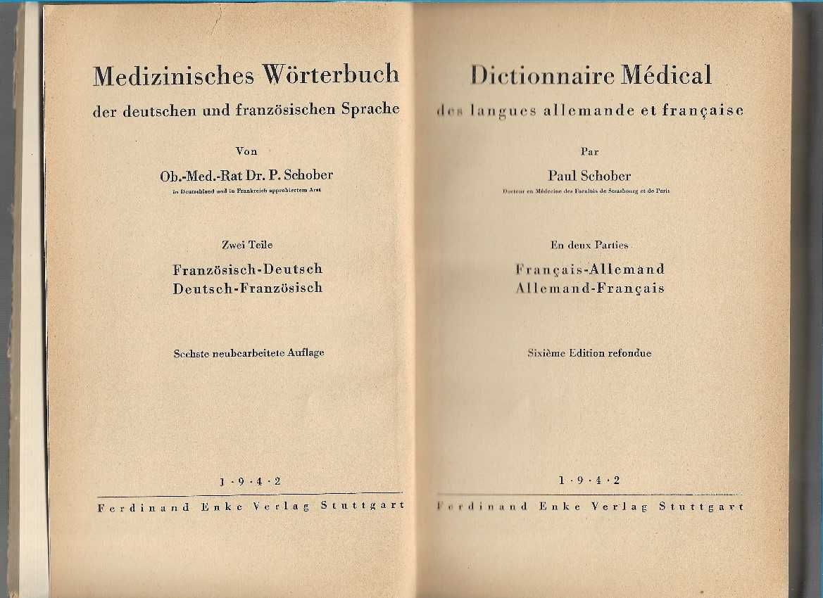 Paul Schober Dictionar medical german francez Stuttgart 1942