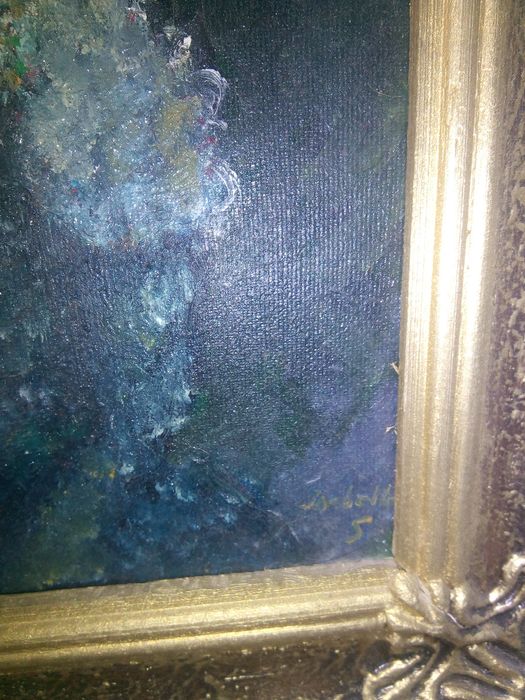 Superb tablou tema CONTESA GOTICA, pictura in ulei,semnat,rama masiva