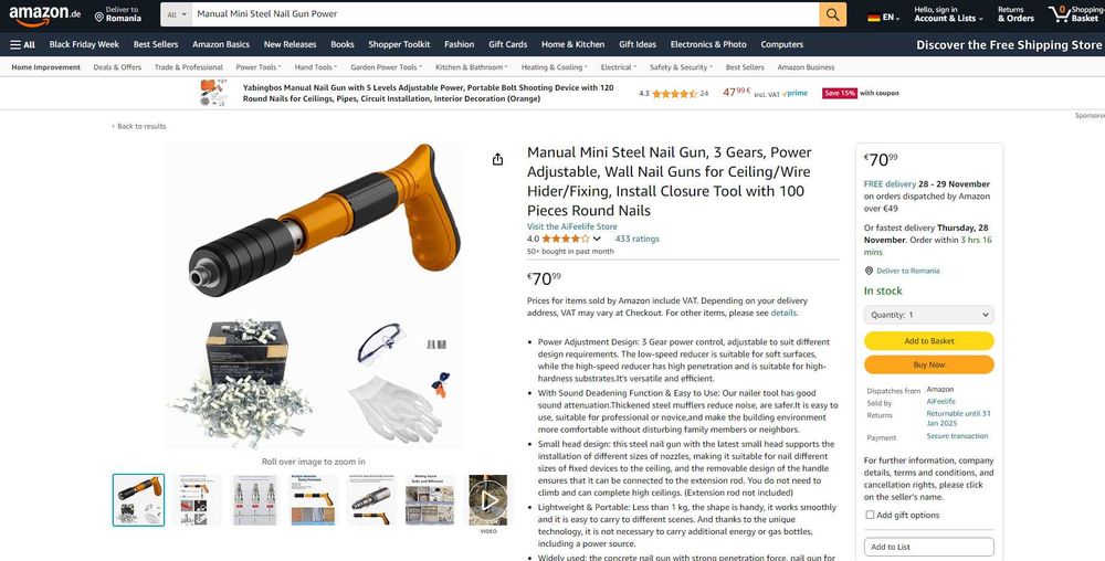 Pistol batut cuie manual beton/tavan, Cutie + Cuie, REDUS de la 350RON