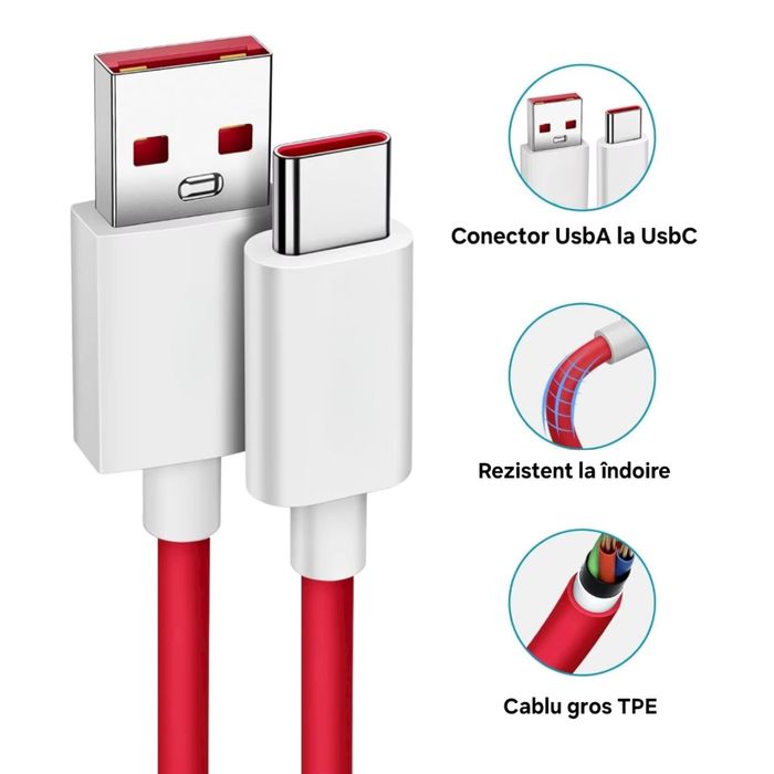 Încărcător+Cablu SuperVOOC 80W pt OnePlus, OPPO, Realme. Charge&Date.