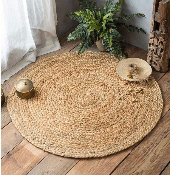 Висококачествен ръчно тъкан плетен килим от юта 135 см кръгъл
