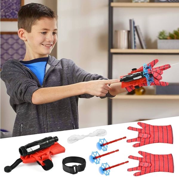 Manusi Spiderman cu ventuze,sfoara si lansator, IdeallStore®, rosu