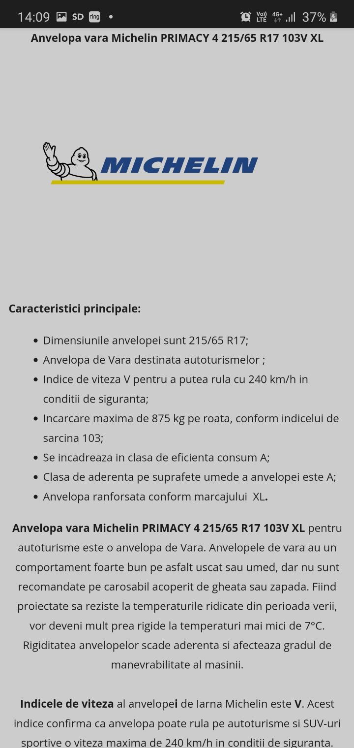 Cauciucuri /Anvelope noi de Vară 215/65 r17 Michelin Primacy 4 SUV