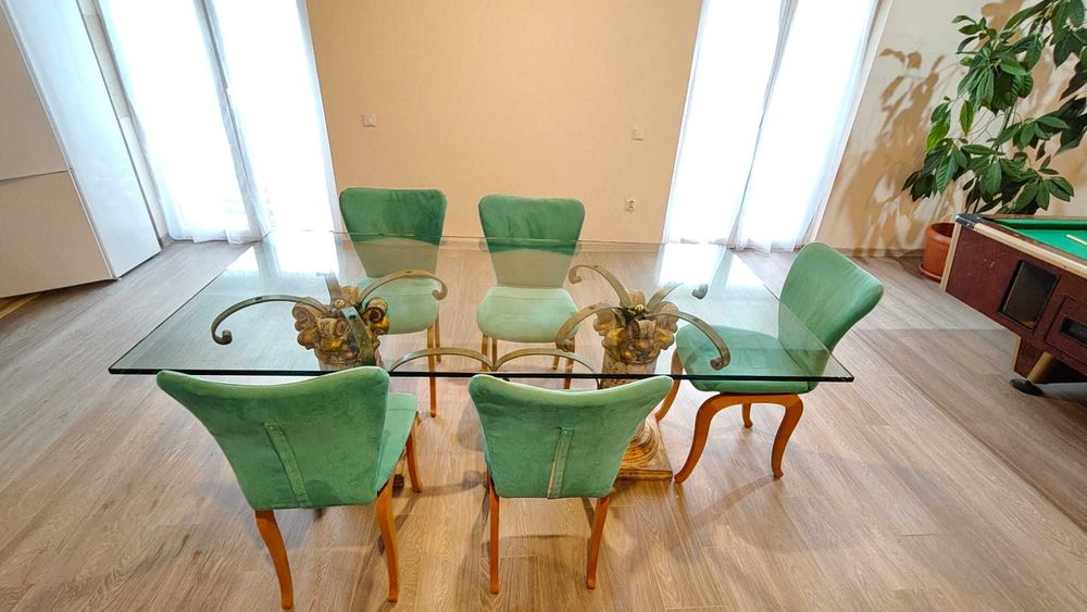 Masa de sticla stil necolasic cu suport coloane romane/grecesti