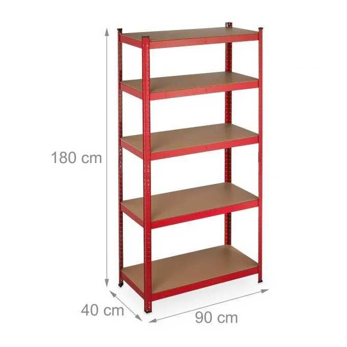 Тежкотоварен стелаж Relaxdays с 5 рафта в червено 180см,до 875кг