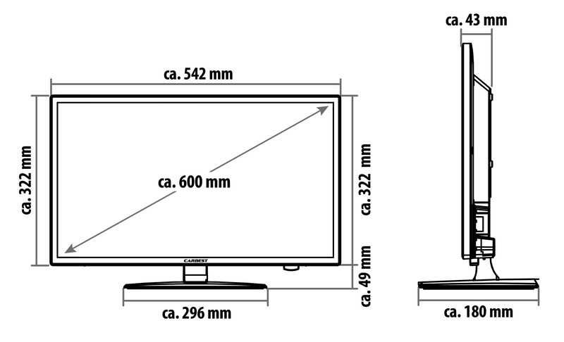 Smart LED TV Full HD 23,6", 12/24/230 V, rulota, Carbest