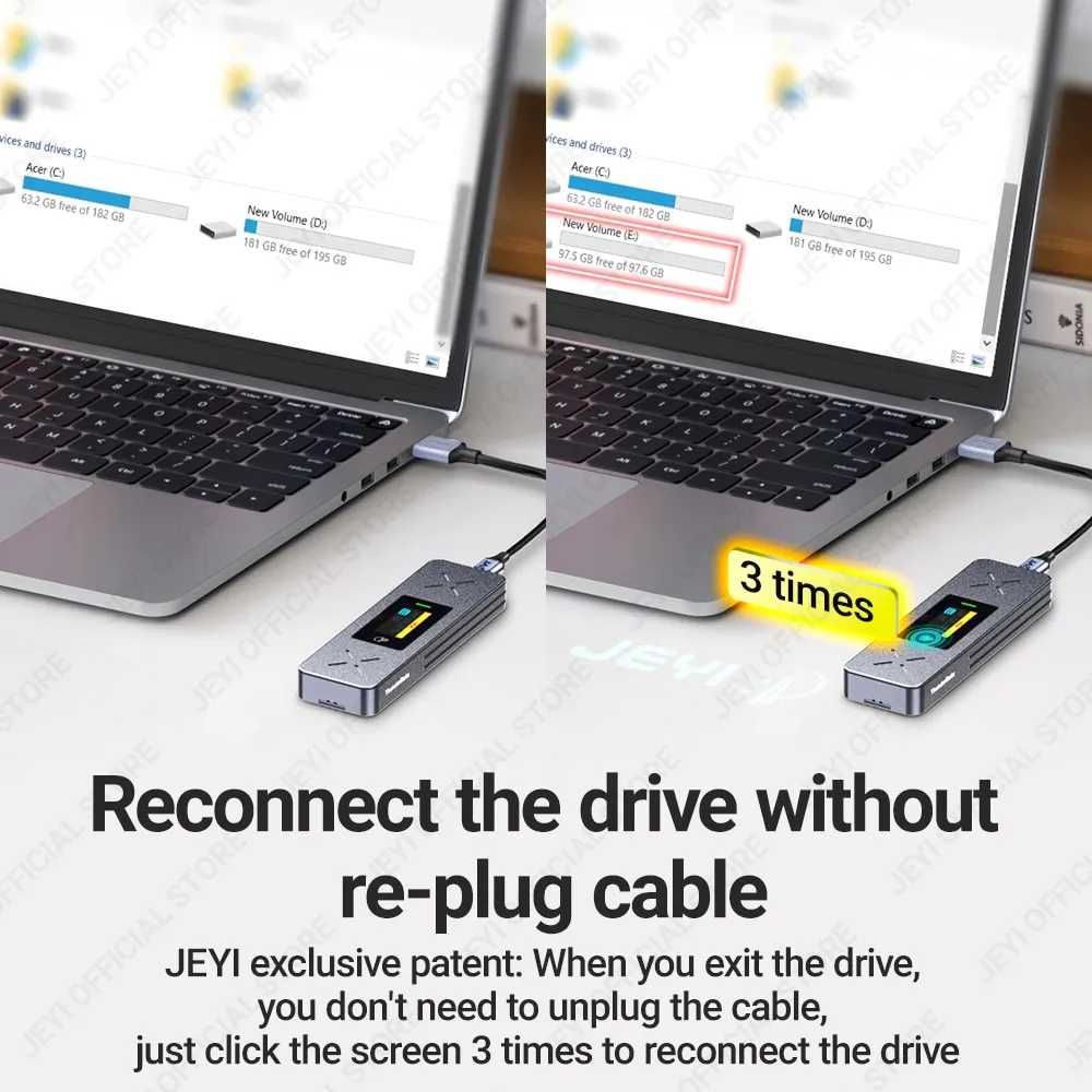 Carcasă SSD JEYI i9X Display Visual M.2 NVMe SATA Protocol Dual