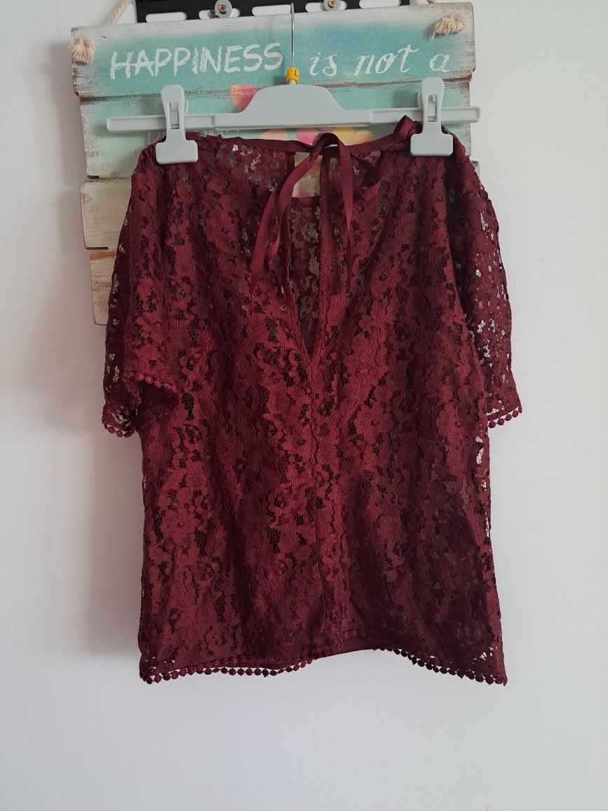 Bluza dantela H&M rosu inchis