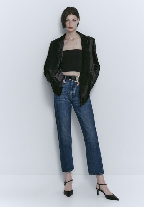 Blazer negru Massimo Dutti, din catifea