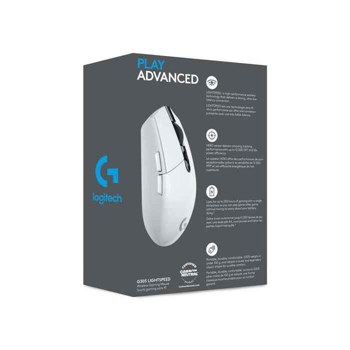 Logitech, G305, Wireless, Lightspeed, 200 - 12000 dpi, Черен/Бял
