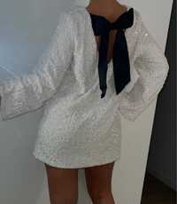 Бяла рокля кадифе и паети H&M