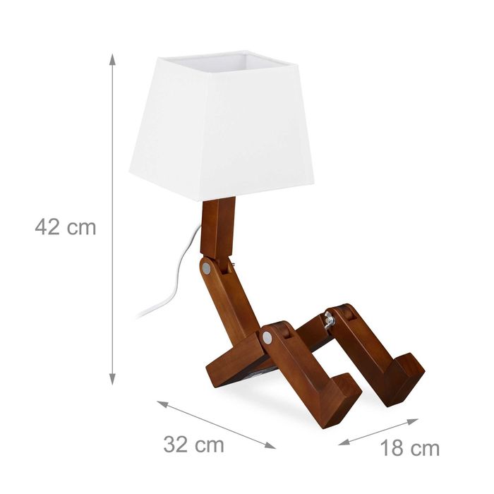 Lampa de masa robot, cu membre mobile, lemn, maro 42x18x32cm