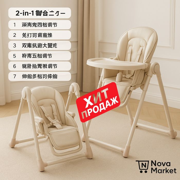 Стул-качеля 2-в-1 для кормления, игры и отдыха дома