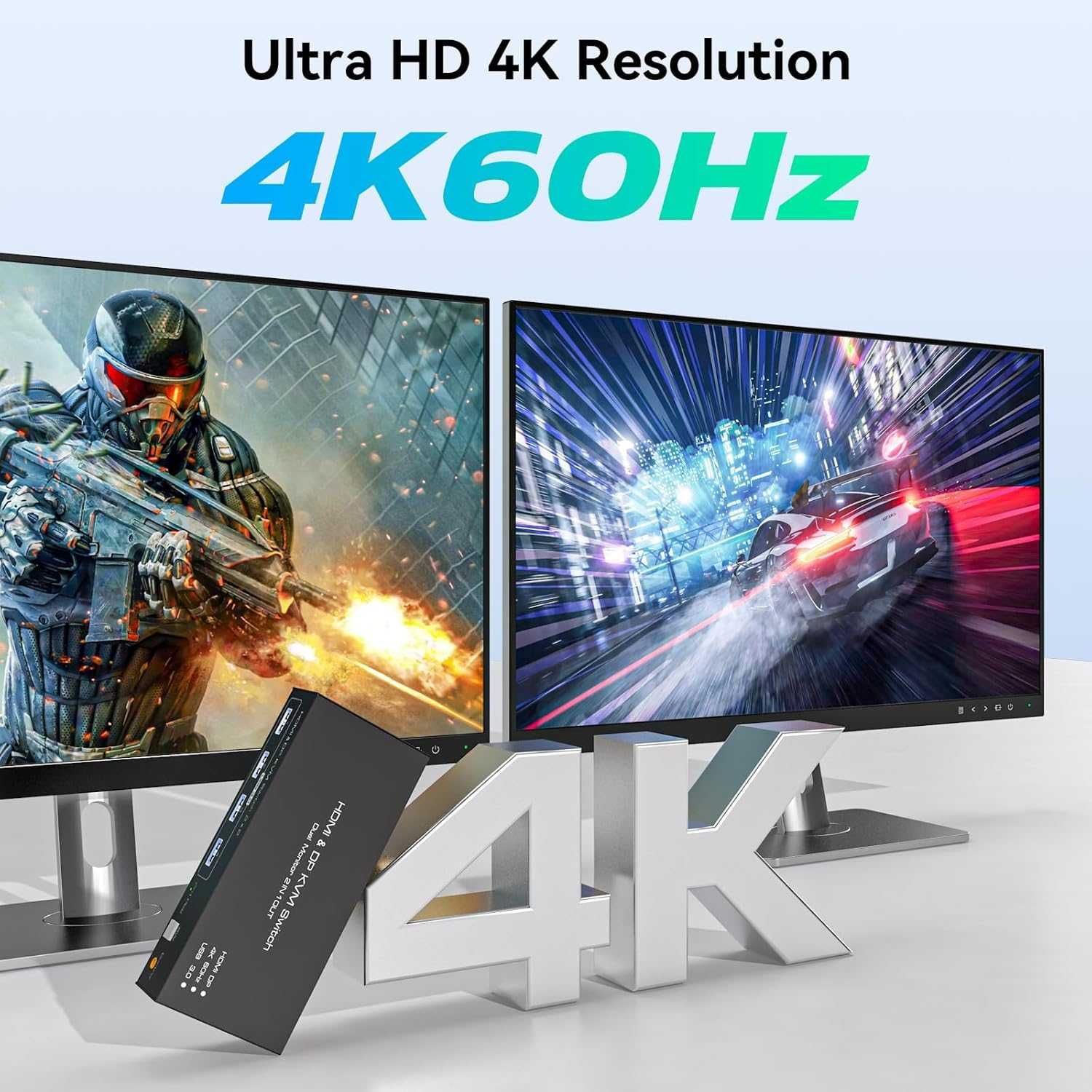 HDMI+Displayport KVM превключвател 2 монитора 2 компютъра 4K/60Hz