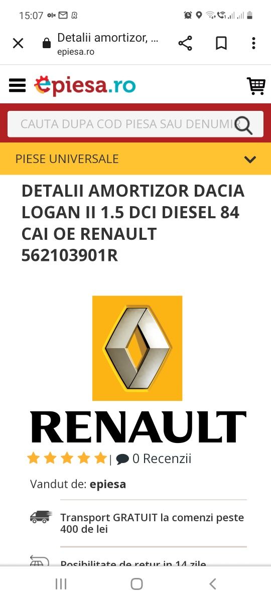 Amortizor Dacia Logan 2 spate  cod 562103901r