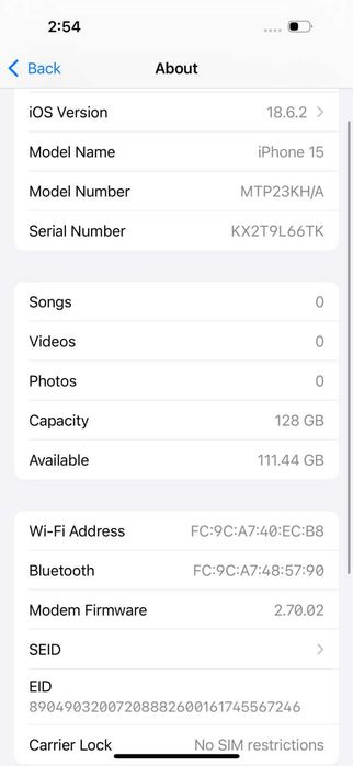 iPhone 15 128 GB 87%(289 sikl) yellow