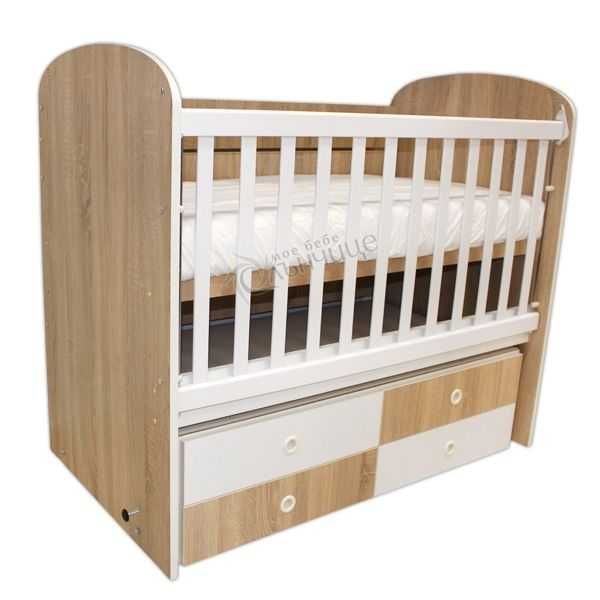 Детско/бебешко легло люлка Диана с 4 чекмеджета Бяло-Розово 120х60