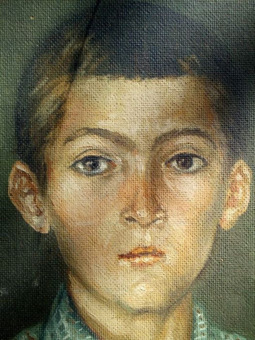 tablou pictat lemn portret copil 56X44 cm