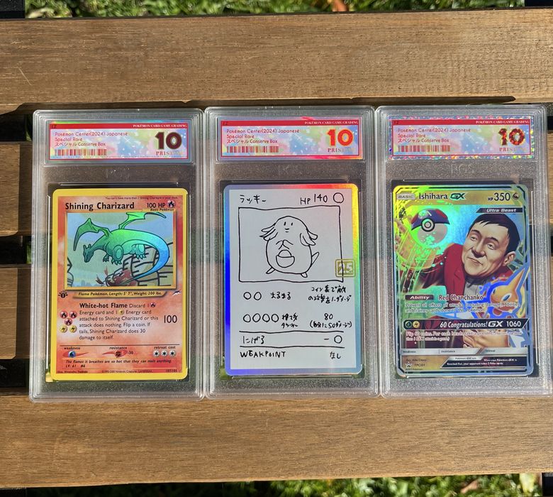 3 Pokemon Cards:Shining Charizard,Chansey & Ishihara
