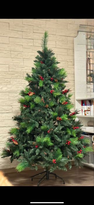 Brad artificial cu merisoare și conuri 180 cm
