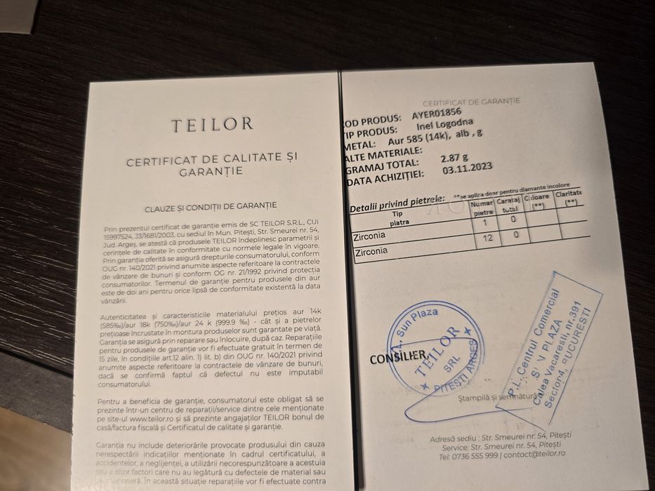 Inel logodna aur alb marimea 56 - Teilor