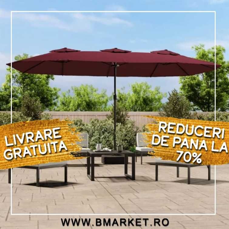 Umbrela de soare gradina/terasa cu lumini LED 450×245 cm Roșu Bordo