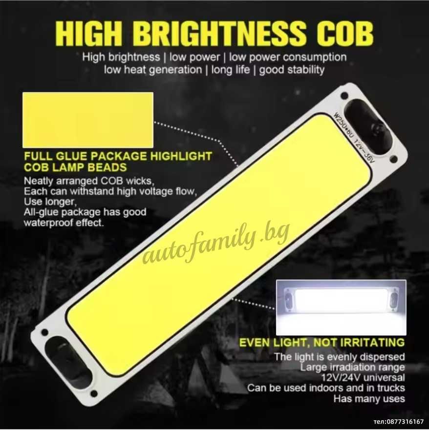 LED лампа COB  12/24V  250мм х 60мм