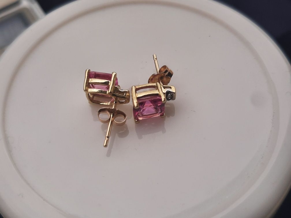Cercei aur cu rubin roz natural și diamant