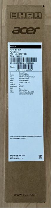 Laptop Acer Aspire 3 15.6” i5-1235U 16GB 512GB Pure Silver Nou Sigilat