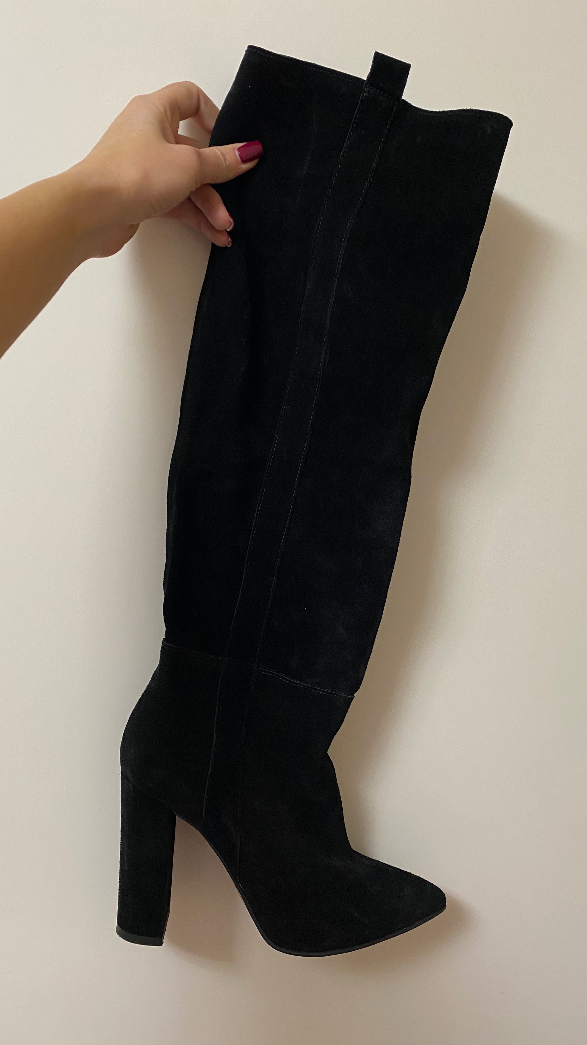 Cizme cu toc până la genunchi stil FEN*I - PIELE ÎNTOARSĂ