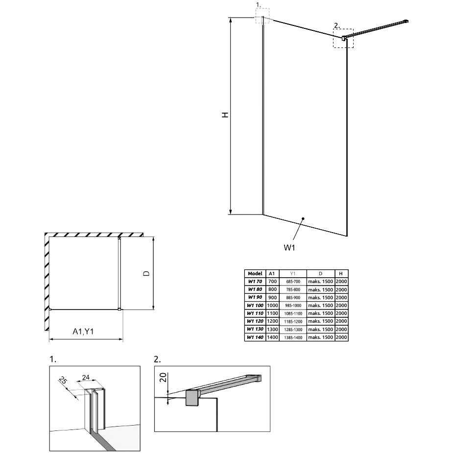 Cabina dus Walk-in Radaway Classic Plus 80 cm